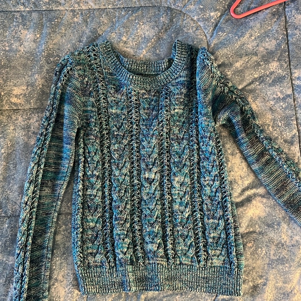 Justice, girls knitted sweater, blue and silver, size 12
